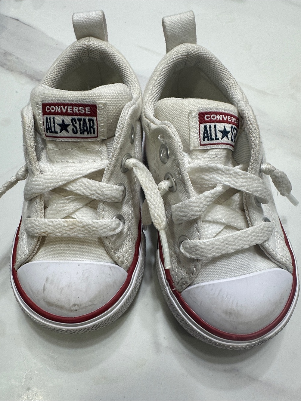 Converse Kids White Canvas Sneakers with Red Trim